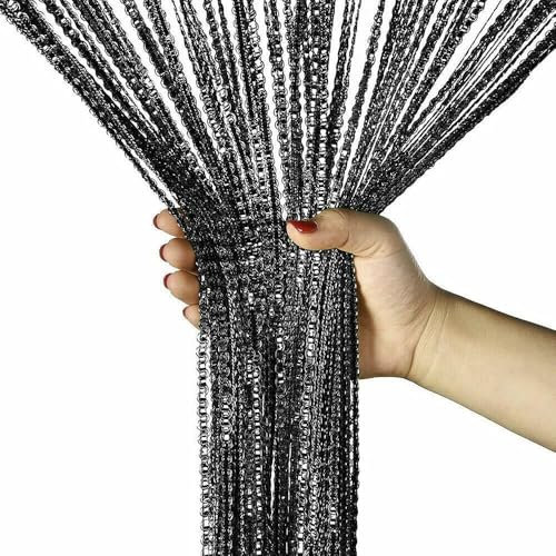 2 Pack Home Decor Sequin Curtain for Doorway,Door String Curtains,Closet Bedroom Blind Living Room Divider,Window Wall Panel Fringe Backdrops Sheer no Beads Beaded Decorative Crystal (Black)