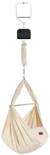 SCHMUSEWOLKE Berceau à ressort bio avec pince de porte et moteur anthracite – Hamac pour bébés et tout-petits de la naissance à 3 ans – Coton bio avec matelas en fibres synthétiques