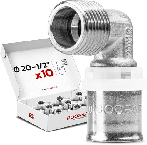 BOOPARTS – 10 Stück Pressfitting Winkel 20x2 mm x 1/2 Zoll Außengewinde TH Kontur | 90 Grad Übergangswinkel für Mehrschichtverbundrohr