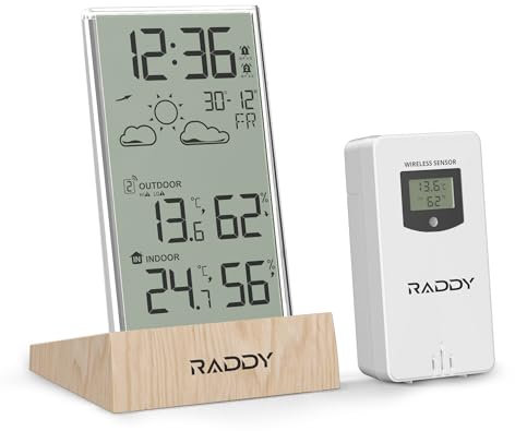 Raddy V5 Wireless Weather Station with Outdoor Sensor, Thermometer Hygrometer for Indoor and Outdoor Use, Battery Operated Temperature and Humidity Monitor with 5.5 Inch LCD Display, Weather Forecast