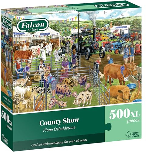 Falcon Country Show – 500 XL Piece Adults Jigsaw Puzzle - Farm Scene | 500 Pc Adult Jigsaws - Nostalgic, Charming Large Puzzles - Cosy Rainy Day Activity, Christmas & Birthday Gift - 68 x 49 cm