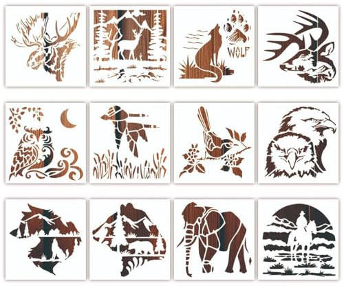 Auriselle 12 pezzi animali stencil pittura, riutilizzabile disegno lavabile set per i progetti artigianato fai te Scrapbooking legno pavimento muro piastrelle tessile mobili tipografia accessori