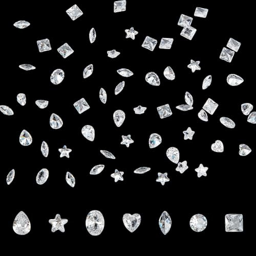 WADORN 140 Stück 7 Stile Klare Zirkonia Stein Cabochons, Facettierte CZ Kristall Strasssteine Der Güteklasse A Diamant Tropfen Ovale Herz Edelstein Cabochons Mit Spitzer Rückseite Für Nagelschmuck
