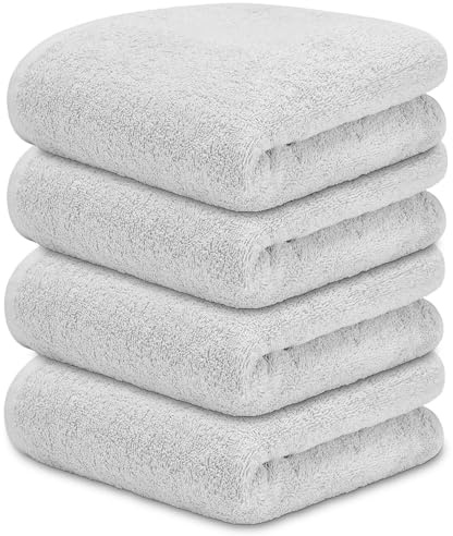 DECASATEXTIL Set 4 Asciugamani Bagno Viso 50x100 cm – 100% Cotone 450 GSM – Morbidi e Assorbenti – Ideali per Bagno, Palestra, Ospiti, Viaggio – Colore Argento