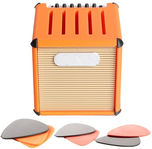 Mini gitarr amp plektrumhållare – gitarr plektrumhållare – kapacitet bärbar display fodral för musikinstrument bas jul födelsedag pappa musiker pojkvänner make, Orange, Refer to description
