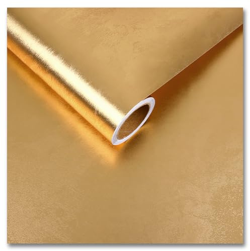 CRE8TIVE Papier Peint Or Métallique 30 x 200cm Papier Peint en Acier Inoxydable Texturé Vinyle Adhesif Or Amovible Rouleau Adhesif pour Meuble Impermeable Cuisine Stickers Lave Vaisselle Réfrigérateur
