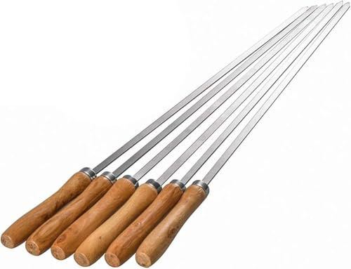 Jnjnyng Brochettes de Barbecue en métal Plates réutilisables de 42 cm, brochettes de Barbecue en Acier Inoxydable, brochettes de Barbecue à Manche en Bois Large, Lot de 6 pièces