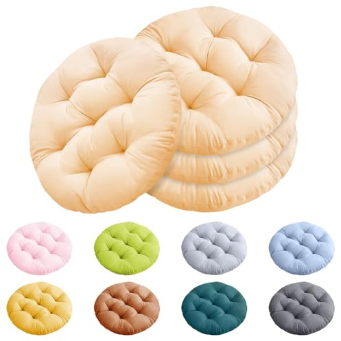 Umllpet Sitzkissen Rund 40cm, 4 Stück Bequemes Stuhlkissen, rutschfest Waschbare Sitzpolster, Bodenkissen Rund, Bequemes Sitzkissen für Esszimmer Wohnzimmer Studierzimmer Indoor & Outdoor (Hellbeige)