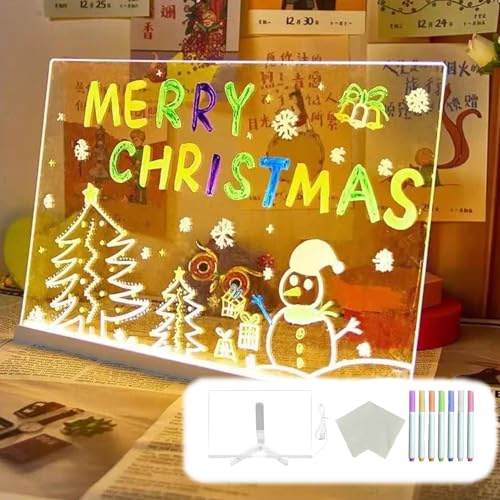 LED Note Board with 7 Colors Pen, 30x20 cm LED Drawing Board with Stand, Acrylic Light Up Kids Led Drawing Lamp, Desktop Light up Drawing Board for Kids School Home Office Cafe