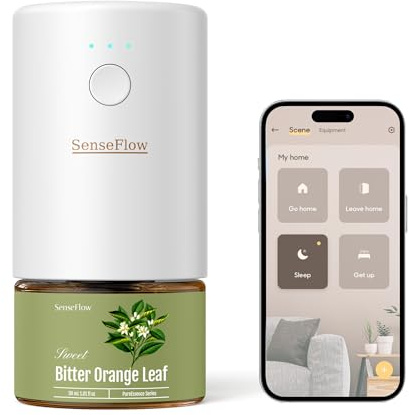 SenseFlow Difusor Aceites Esenciales Difusor de Aromas Smart Wi-Fi SF101S Pro -Ultrasónico Sin Agua, 100 % Vegetal, Aromaterapia120 Días, para Hogar, Hotel y Estudio hasta 100 ㎡, Hoja de Naranjo