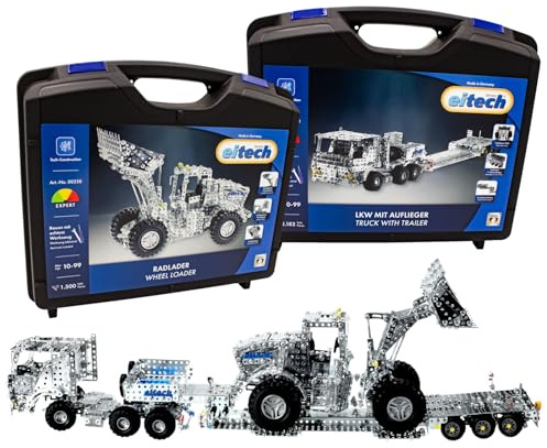 Eitech Radlader XL + LKW Tieflader - Metallbaukasten Set, 3.600+ Bauteile | Modellbau Erwachsene und Kinder ab 10 11 12 Jahre, Konstruktionsspielzeug, Bausatz Metall, Stabilbaukasten wie DDR