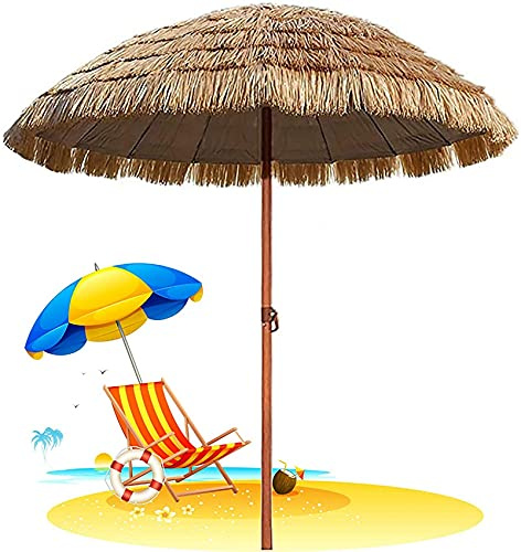 Ombrellone da Giardino in Paglia da 210 cm/82,6 Pollici con inclinazione, ombrellone da Spiaggia in Stile Hawaiano, ombrellone da Tavolo Rotondo, Colore Naturale