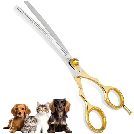 MFUNS 7.5” Curved Thinning Shears for Dogs and Cats – 34 Tooth Professional Pet Grooming Scissors – Smooth, Quiet Blending Shears for Face, Ears, Chest and Legs, Ergonomic Design for Home and Pro Use