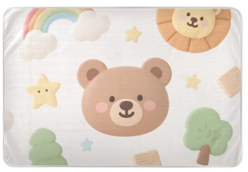 Süßer brauner Regenbogen-Teddybär, extra groß, wiederverwendbar, Wickelunterlage, wasserdicht, waschbar, Kinderbett-Matratzenauflage, hautfreundliche Uriniermatten für Säuglinge, 132,1 x 86,4 cm (L x