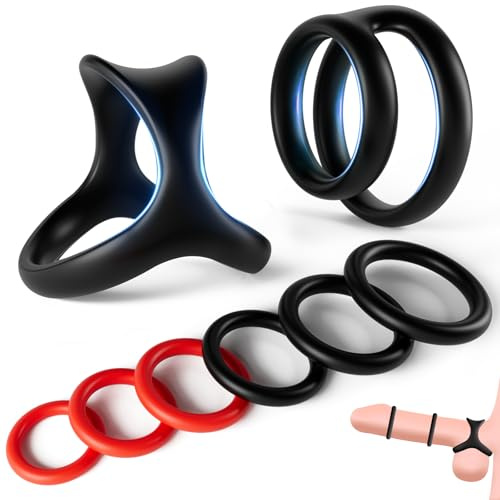 Cock Ring Penis Ring for Men, 8 Pcs Silicone Cockring Penis Erection Extender Testicle Toy Erectile Dysfunction Rings, Male Toys Sexual Enhancing Ring, Adult Sex Toy for Men Couples Gay Toys