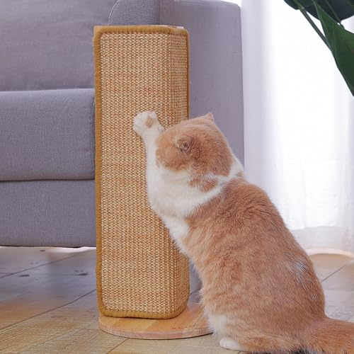 Rascador de esquina para gatos, rascador de cartón para gatos, almohadilla para arañazos de 52 cm, para protector de sofá esquinero, muebles resistentes, poste rascador de sisal con base de madera