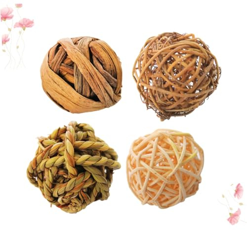 UPKOCH Juego De Juguetes para Pájaros De Ratán Natural, Bolas De Masticar 4 Piezas, Estimulación Mental y Física, Tamaño Pequeño, para Periquitos y Loros Pequeños