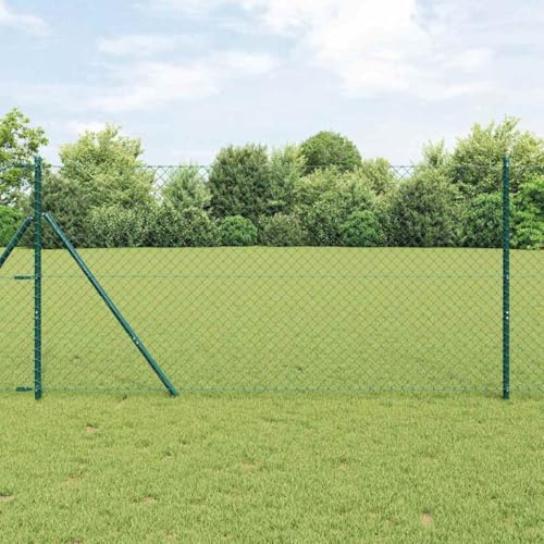 Fence Screening Garden Wire for Climbing Plants, Chain Link Fence with Posts Green 1.5 x 10 m Steel for Balcony Yard Outdoor Garden Decoration