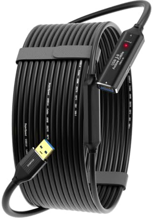 ZVOIYKM USB 3.0 Active Extension Cable 15m-50ft, 2 Signal Amplifiers, 5Gbps | Male to Female USB 3.0 High-Speed Data Cable 15m, Chip & Power Port. for Loptop, VR, PC, Xbox, Printers, Hard Drives, Camera