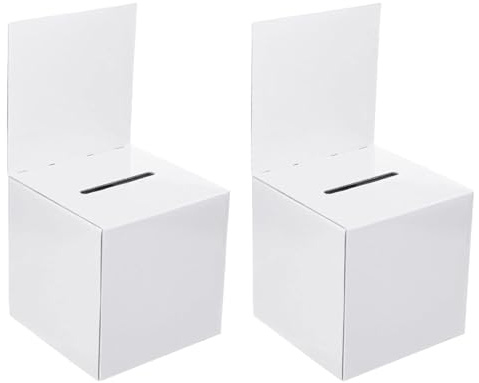 Röstningslåda med fack, 2 st 15,2 x 15,2 x 15,2 cm förslag och donationslåda, vit kartong lastbilsbiljett med avtagbart sidhuvud, omröstning för insamling, samlarkort, omröstningstävling