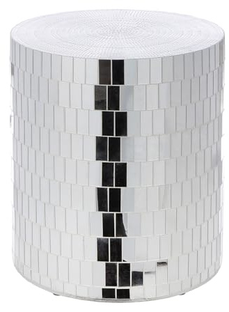 Casablanca Disco - Mesa Auxiliar (Fibra de Vidrio y Cristal de Espejo, Brillante, 45 x 38 cm), Color Plateado