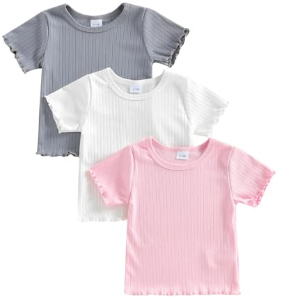 Yigubigu 3 Pack Tops Solid Color Ribbed Ice Silk Short Sleeve T-Shirts | Unisex Toddler Boy/Girl Clothing Set,Cooling Ice Silk Toddler Tees, Ideal Birthday Gift & Wardrobe Essential