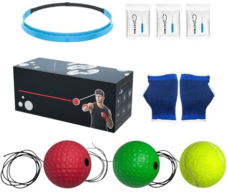 qokeeu Set di palline riflettenti con fascia per capelli, attrezzatura da boxe portatile per la casa, fascia in silicone, per principianti, giovani, uomini, donne, appassionati di sport, camera da