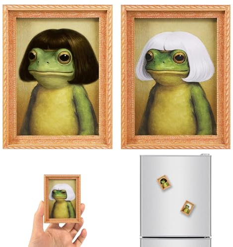 Froschs Kühlschrankmagnet Frosch Magnete Kühlschrank Vintage Fotorahmen | 2 Stück Holz Kühlschrankmagnete Kühlschrankzubehör für Büro,Wohnzimmer Küche