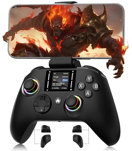 Interactive Screen Wireless Controller Compatible with PC/P4/Switch/Android | 4 Programmable Buttons/Turbo/6-axis Gyro/Dual Vibration/RGB Lighting/Share/Screenshot/1000mAh/Wake-up