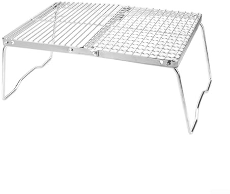 DAZZLEEX Zusammenklappbarer Edelstahl-Grillrost für Camping, tragbar, Outdoor, Lagerfeuer, Grillständer, zusammenklappbares Aufbewahrungsregal, Camping-Grill, zum Kochen am Strand, Wandern, Picknick