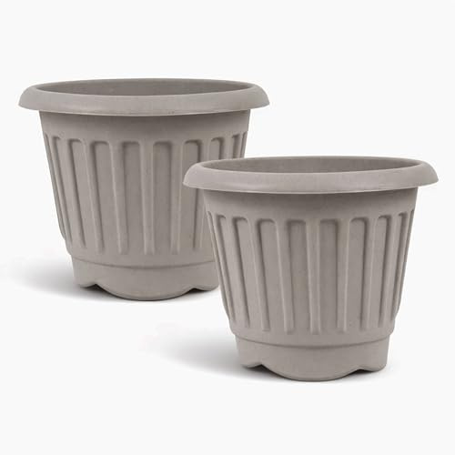 simpa Nero Round Chunky Plastic Garden Planters - Available in Terracotta, Black & Platinum. (Platinum, 30cm)