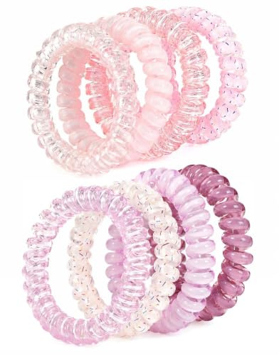 8-Piece Spiral Hair Ties, Purple and Pink Coil Design with Jelly Finish