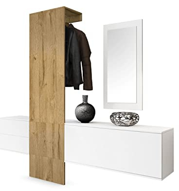 Vladon Garderobe Wandgarderobe Carlton Set 1, Made in Germany, Korpus in Weiß matt/Paneel in Eiche Natur