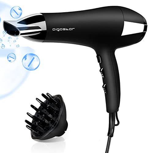 Aigostar 2400W Powerful Ionic Hair Dryer, Professional Negative Ions Hairdryer with Diffuser and Nozzle, 3 Heating, 2 Speeds and Cool Shot Button - Monique 32LNL