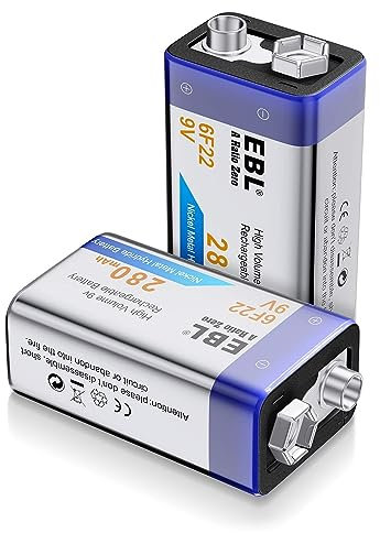 EBL 9V Pilas Recargables 280mAh NiMH Precargada Baja Autodescarga Larga Duración para Microfono Inalambrico Alarmas de Humo Dispositivos Médicos Juquetes y Relojes