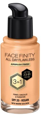 Max Factor Facefinity 3-in-1 All Day Flawless Liquid Foundation LSF 20-76 Warm Gold 30ml