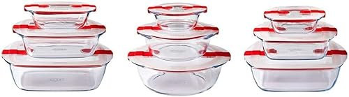 Pyrex® Cook & Heat - Juego de 9 platos de cristal con tapas herméticas, especial para microondas, sin BPA