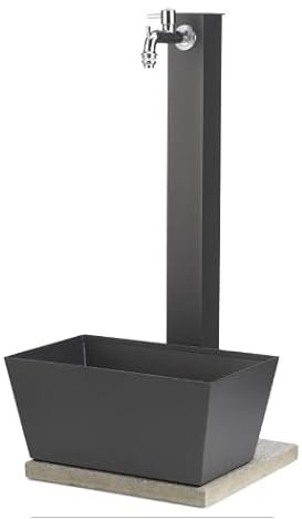 Fontana in metallo da giardino con capiente vaschetta rettangolare e base in cemento 40 x 40 cm, BEL-FER modello 42/QVR colore Antracite
