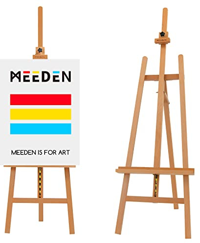 MEEDEN Große Basic Atelier Staffelei: Massives Buchenholz Künstlerstaffelei | A-förmige Bodenstaffelei für Leinwände bis zu 127cm - Höhen- und Neigungsverstellung für Erwachsene, Kunstanfänger, Studenten