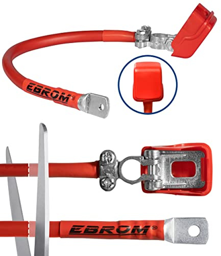 EBROM Cavo batteria per auto, polo positivo (+) morsetto con chiusura rapida in 16 mm², di colore rosso, pronto da 30 cm fino a 5 metri, anelli e capicorda M6 M8 M10 M12 senza – 16 mm2 – Connettore