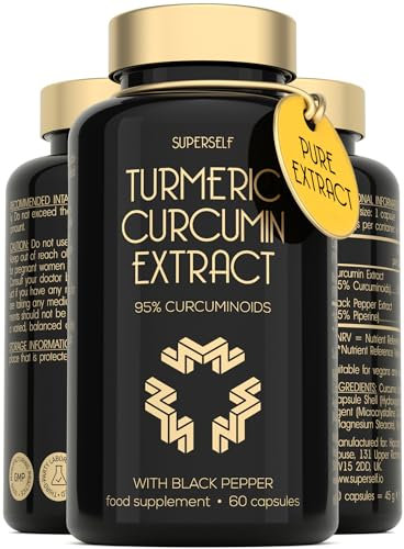 Turmeric Curcumin Capsules High Strength with Black Pepper - Pure Curcumin Extract with 95% Curcuminoids - 60 Tablets One a Day 500mg - Premium Turmeric Herbal Supplements - Enhanced Absorption