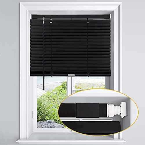 LazBlinds No Tools-No Drill 1 Aluminum Mini Blinds, Cordless Blinds for Indoor Windows, Light Filtering Horizontal Blinds and Shades for Window Size 35'' W x 64'' H, Black