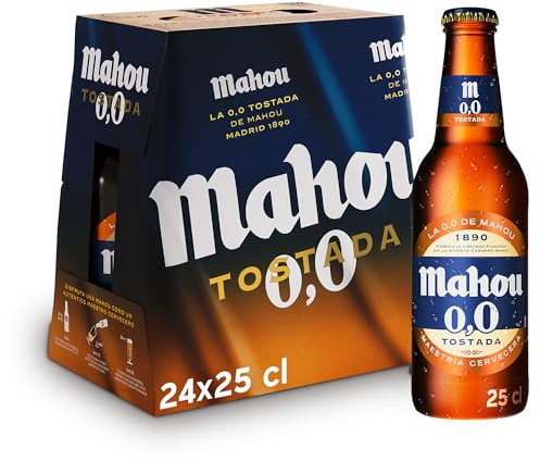Mahou 0,0 Tostada, Cerveza Lager Sin Alcohol, Pack 24 Botellines x 25cl