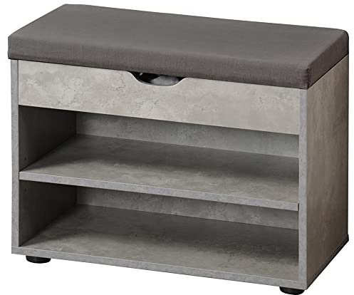Kesper | Schuhschrank mit Sitzkissen, Material: Spanplatte, Maße: B: 60 x H: 47 x T: 30 cm, Farbe: Grau | 15934 13
