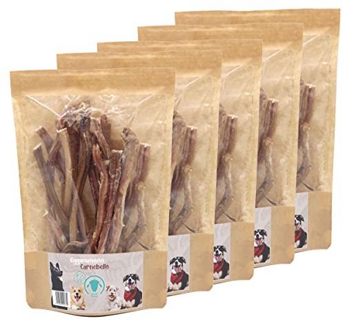 Eggersmann Carnebello - Natursnack Lammziemer (5 x 150 g) - Hunde Snacks ohne Zusatzstoffe und besonders fettarm - Snack für Zahnpflege Hund im wiederverschließbaren Beutel