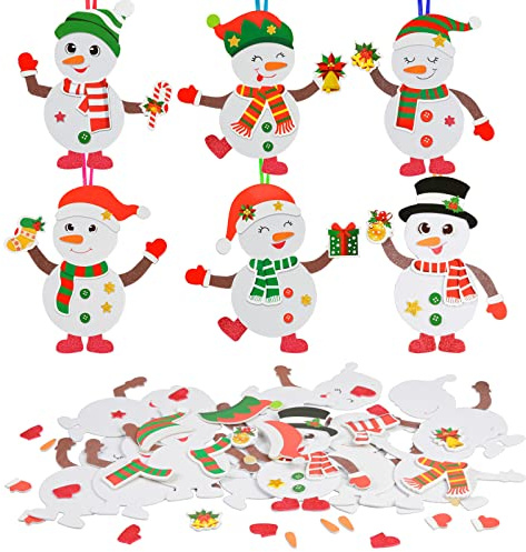 LAMEK 12 Schneemann Bastelsets Kinder Kreative Weihnachtsbasteln | Weihnachten Kunsthandwerk zum Basteln Kreativsets Moosgummi Bastelhandwerk für Jungen Mädchen Weihnachtsbaum Winter Neujahr