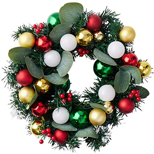 THE TWIDDLERS Couronne de l'Avent de Noël avec Boules de Noel, Baies & Boite de Rangement en PVC (32cm) - Décoration de Porte de Noël - Solide & Réutilisable