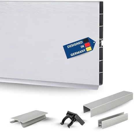 TJ Sockelleiste Küche Aluminium-Optik I 100 x 13 mm Länge 6 m I Küchen-Sockelblende aus PVC I pflegeleichter & langlebiger Küchensockel mit Dichtlippe I Abschlussleiste für Küchenschränke