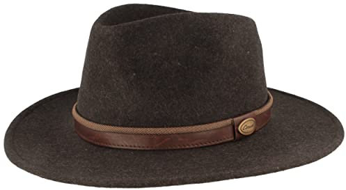 Breiter Rollbarer Outdoor Filzhut 100% Wolle Wasserabweisend faltbar Ledergarnitur Anthrazit meliert, 59 Traveller Hut