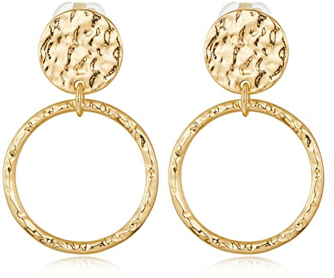 MUYAN Gold Clip On Drop Ohrringe für Frauen Toroidal Falten Textur Non Piercing Vintage Dangle Ohrringe Modeschmuck Gold Drop Earrings for Women